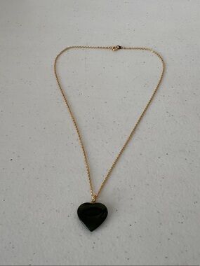 Gold Tone Chain Necklace with Jade Heart